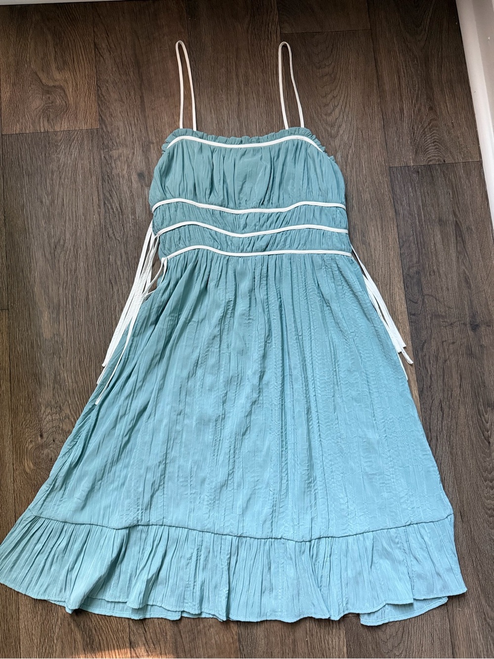 Allie Rose Light Aqua Spaghetti Strap Sundress with White Piping